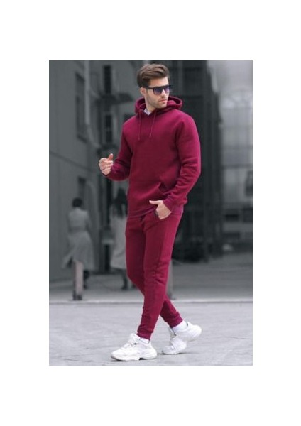 Erkek Bordo 3 Iplik Oversize Eşofman Takımı