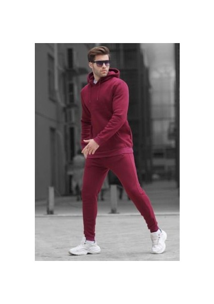 Erkek Bordo 3 Iplik Oversize Eşofman Takımı