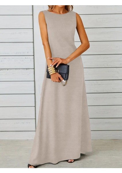 Kadın Sıfır Kol Kalın Askılı Viskon Tam Boy Elbise