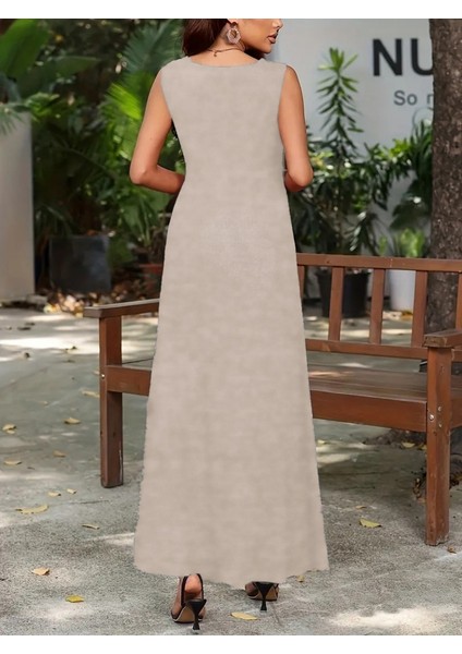 Kadın Sıfır Kol Kalın Askılı Viskon Tam Boy Elbise modelleri