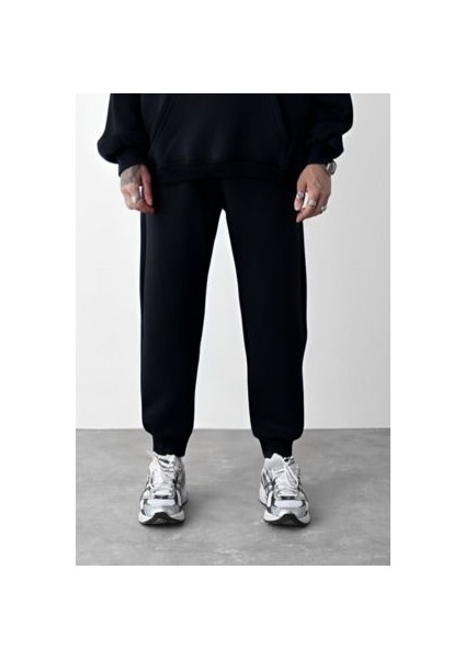 Erkek Siyah Oversize 3 Iplik Eşofman Altı