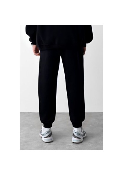 Erkek Siyah Oversize 3 Iplik Eşofman Altı