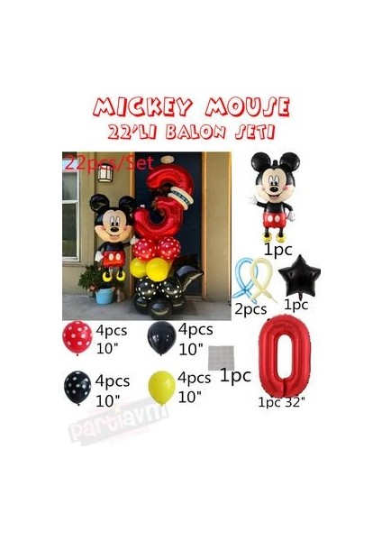 Kırmızı Rakam Balonlu Mickey Mouse Balon Seti Mini Miki Fare Temalı fiyatları