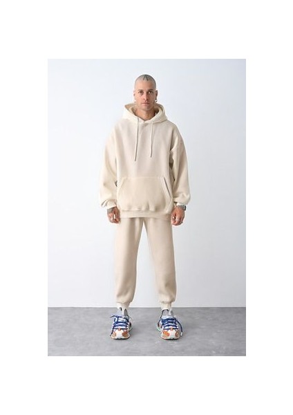 CMZ Collection Erkek 3 Ip Bej Eşofman Takımı Oversize Jogger