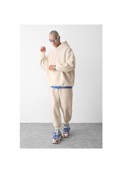 CMZ Collection Erkek 3 Ip Bej Eşofman Takımı Oversize Jogger