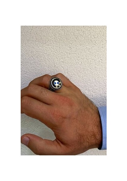 Bmw Amblemli Siyah Zirkon Taşlı Gümüş Erkek Yüzük fiyatları