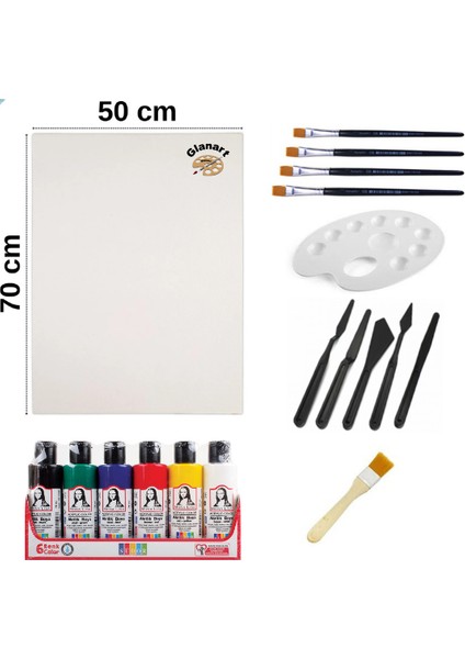 50 x 70 cm Tuval + Monalisa Akrilik Boya Seti Ipek Fırçalı Prolüks 6X70 ml