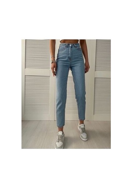 Jaxen Kadın Yüksek Bel Mavi Kar Yıkama Likralı Mom Jeans Pantolon fiyatları