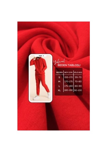 Erkek Kırmızı Eşofman Takımı Oversize Kalıp Comfort Kapüşonlu Sweatshirt Sweatpants indirimleri