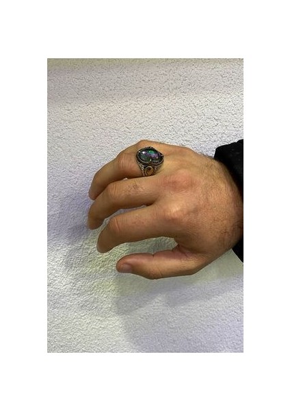 Hiçlik Işlemeli Mistik Topaz Taşlı Gümüş Erkek Yüzük fiyatları