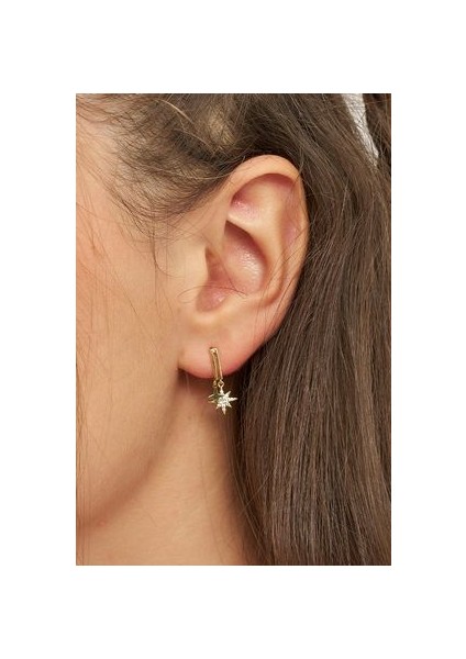 18 Ayar Altın Kaplama Gümüş Sallantılı Mini Kuzey Yıldızı Küpe Zirkon Taşlı Shine Koleksiyon fiyatları