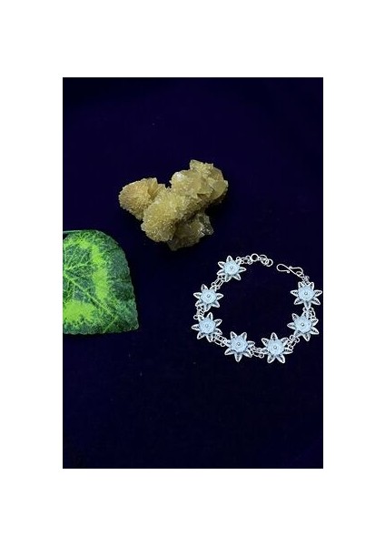 Sıralı Çiçek Model Telkari El Işçiliği Gümüş Bileklik
