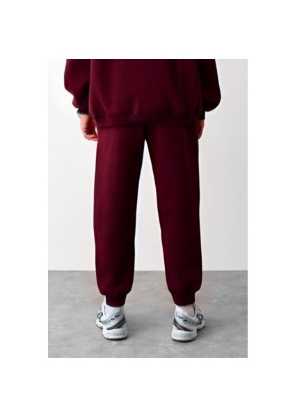 Erkek Bordo Oversize 3 Iplik Eşofman Altı