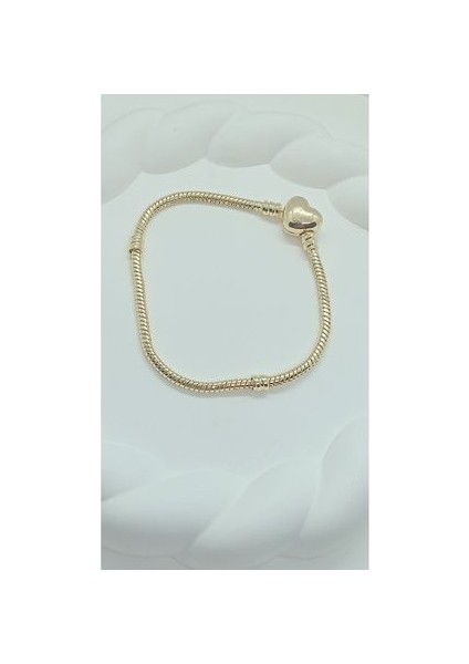 Kalp Klipsli Yılan Zincir Bileklik , Pandora Charm Uyumlu (316L Kararmaz Çelik)