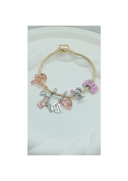 Kalp Klipsli Yılan Zincir Bileklik , Pandora Charm Uyumlu (316L Kararmaz Çelik) indirimleri