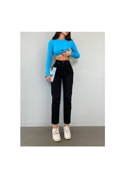 Leo Penelope Zero Kadın Siyah Mom Boyfriend Yüksek Bel Kot Jeans Pantolon