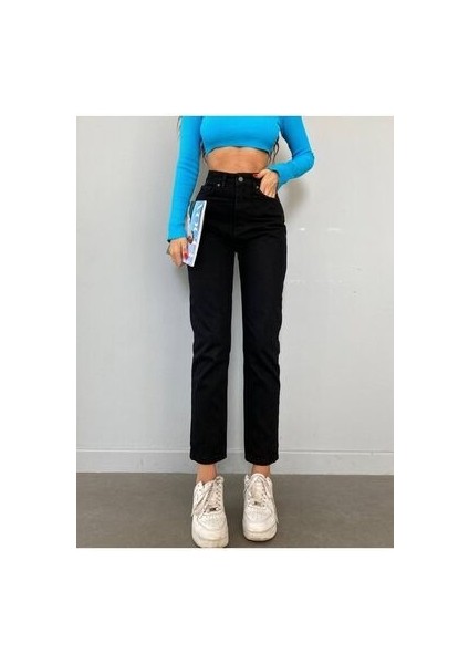 Leo Penelope Zero Kadın Siyah Mom Boyfriend Yüksek Bel Kot Jeans Pantolon