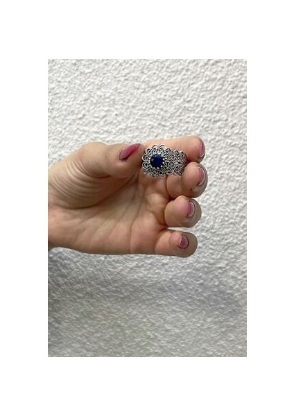 Papatya Model Telkari El Işçiliği Safir Taşlı Gümüş Kadın Yüzük fiyatları