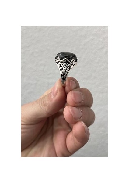 Taç Model Siyah Akik Taşlı 925 Ayar Gümüş Erkek Yüzük fiyatları