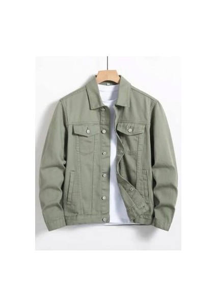 Erkek Düğmeli Çift Cepli Gabardin Yeşil Ceket