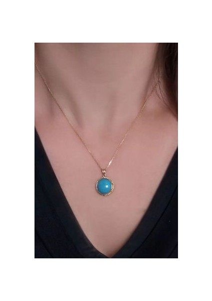 Yuvarlak Model Burma Işlemeli Turkuaz (Firuze) Taşlı El Işçiliği Gümüş Kolye fiyatları
