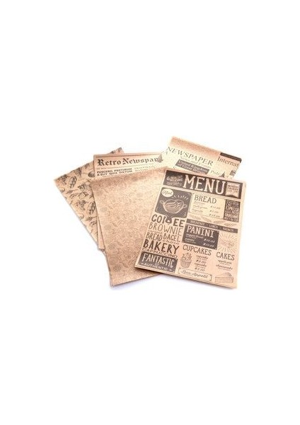 Kendinden Desenli Yağlı Kağıt | 50 Adet Vintage Gazete Desen Sunum Kağıdı | Vintage Yağlı Kağıdı