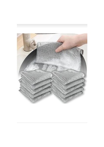 ( 6 Adet ) Çift Katlı Çok Amaçlı Tel Bez Mikrofiber Inox Bez Telli Bulaşık Bezi