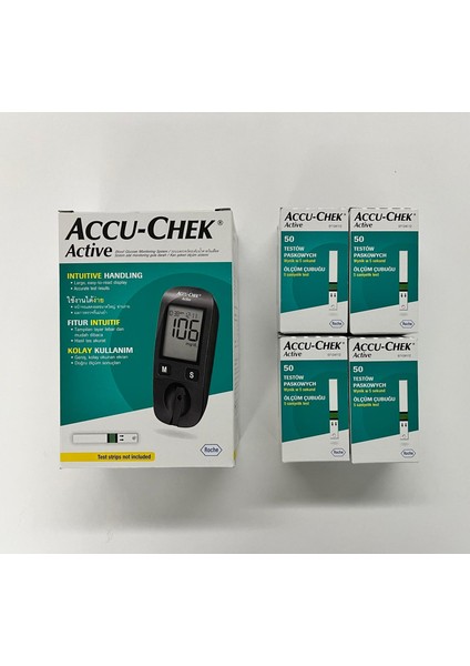 Active Ölçüm Cihazı ve 4 Kutu (200 Adet) Accu-Chek Active Strip