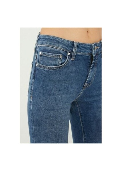 Kadın Skinny Likralı Kot Pantolon Yüksel Bel Dar Paça Mavi Günlük Stil