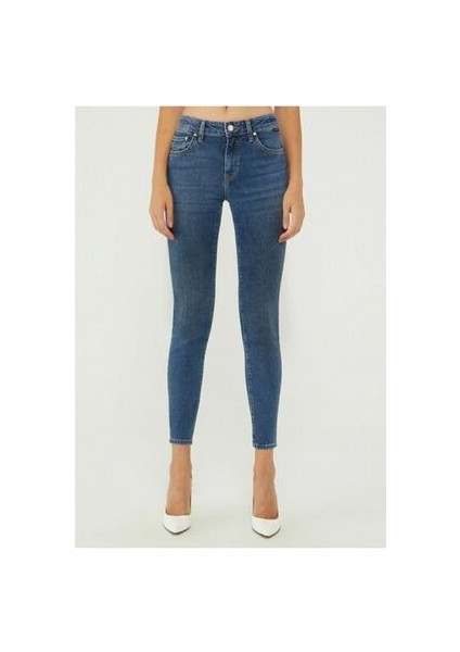 Kadın Skinny Likralı Kot Pantolon Yüksel Bel Dar Paça Mavi Günlük Stil indirimleri