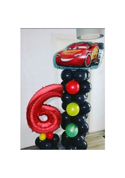 Şimşek Mcqueen Rakamlı Balon Sütunu Arabalar Balon Trafik Lambası Şekilli Karşılama Seti