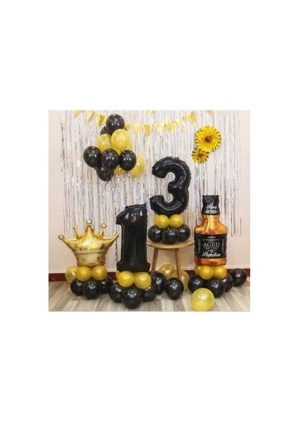 Altın Rakam Balon Karşılama Seti 8 Yaş Siyah Gold Renkleri Altın Taçlı 8 Rakamlı Balon fırsatları