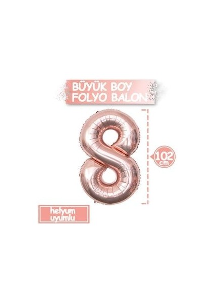 Büyük Rakam Balon Rose Gold 8 Yaş + Konfeti Pullu Şeffaf Balon ve Metalik Rose Gold Balon fırsatları