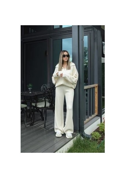 Örgü Detaylı Oversize Kazak Pantolon Triko Alt-Üst Takım fiyatları