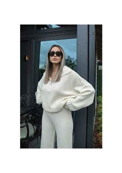 Örgü Detaylı Oversize Kazak Pantolon Triko Alt-Üst Takım modelleri