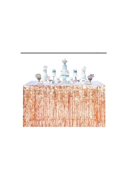 Metalik Folyo Rose Gold Bakır Püskül Masa Eteği Folyo Püskül Rose