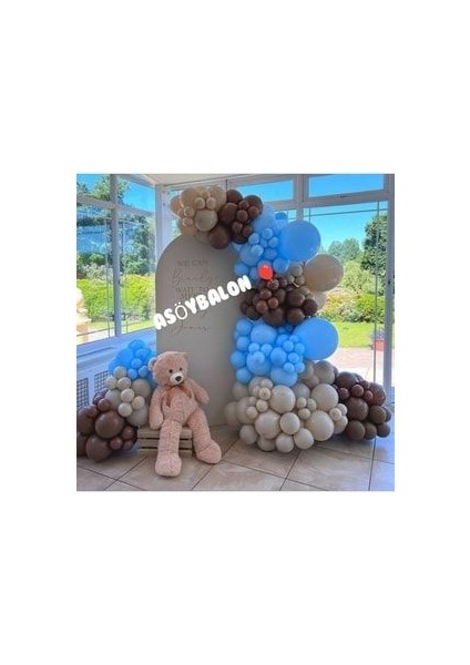 Retro Deniz Kumu Balon Pastel Açık Mavi Balon Pastel Çikolata Kahve Balon