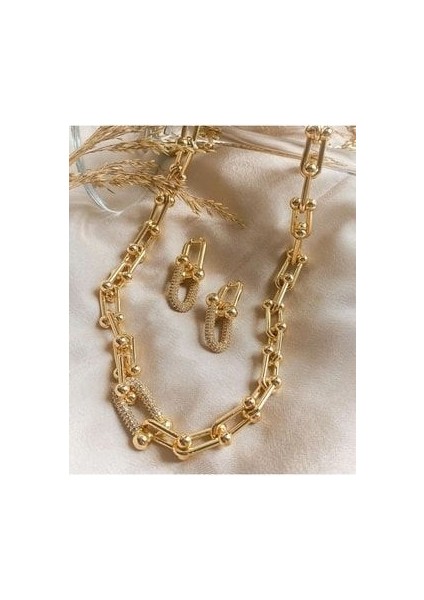 Zirkon Taşlı Altın Kaplama Kolye ve Küpe Seti fiyatları