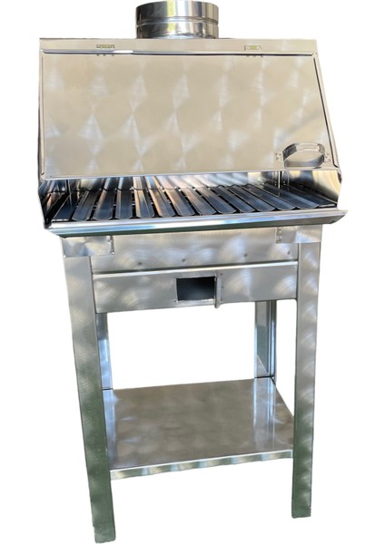 Paslanmaz Kömürlü Mangal 28 x 40 cm Bacalı Barbekü