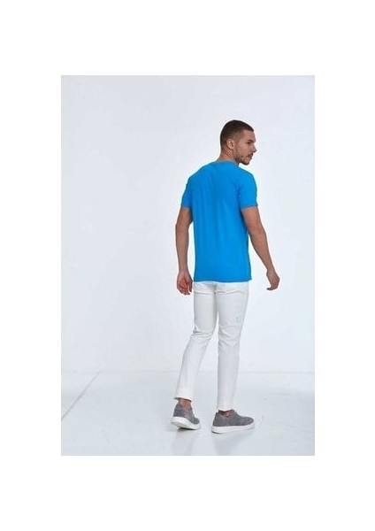 Kuş Tüyü Baskılı Pamuklu Erkek Tişört Mavi fırsatları
