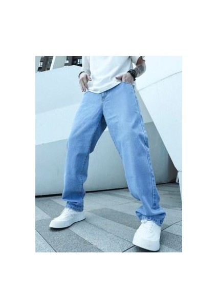Erkek Baggy Buz Mavisi Jeans Denim Kot Pantolon fiyatları