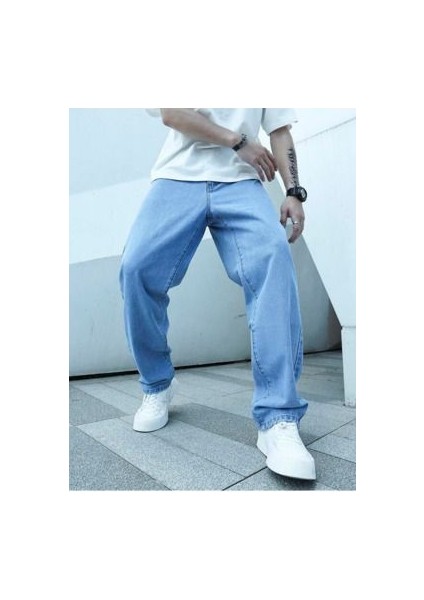 Erkek Baggy Buz Mavisi Jeans Denim Kot Pantolon fırsatları