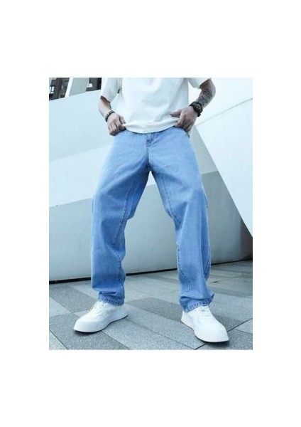 Erkek Baggy Buz Mavisi Jeans Denim Kot Pantolon indirimleri