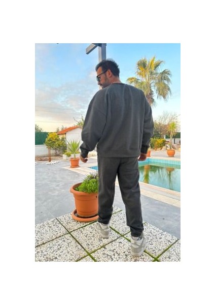 Erkek Füme 3 Iplik Bisiklet Yaka Eşofman Takımı