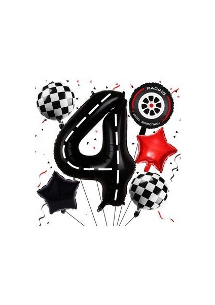 Race Car Set Arabalar Yarış Arabası Şimşek Mcqueen Doğum Günü Kırmızı Araba Full Set Rakam Balon