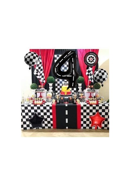 Race Car Set Arabalar Yarış Arabası Şimşek Mcqueen Doğum Günü Kırmızı Araba Full Set Rakam Balon fırsatları
