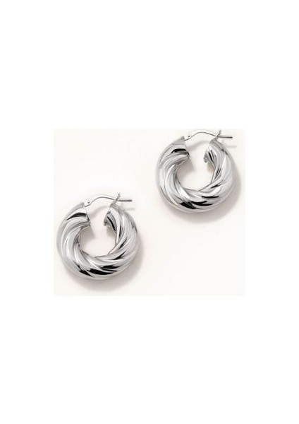 18 Ayar Beyaz Altın Kaplama Gümüş Dokulu Kalın Halka Küpe