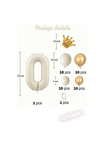 Krem Rakam Balon Taçlı Rakam Folyo Balon Set fiyatları