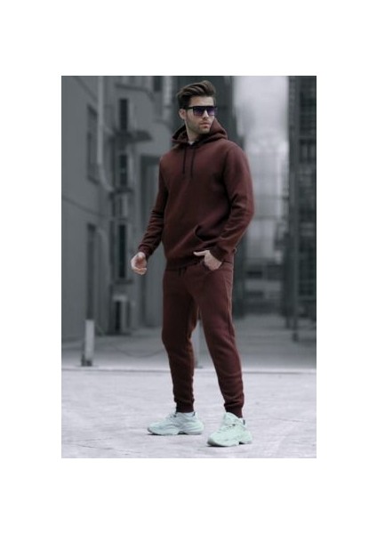 Erkek Kahverengi 3 Iplik Oversize Eşofman Takımı