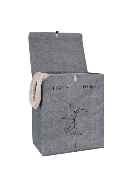 Kapısı 2 Gözlü Çamaşır Sepeti Lüks Keçe Malzemeden Üretilmiş Koyu Gri 60 cm Yükseklik